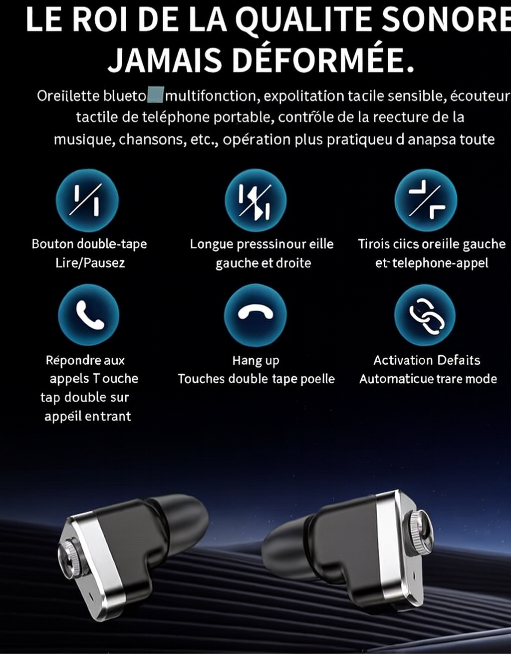 Montre Connectée T95 avec Écouteurs Bluetooth Intégrés. Élégant & Technologies avec 2 Bracelets doux, légers et confortables