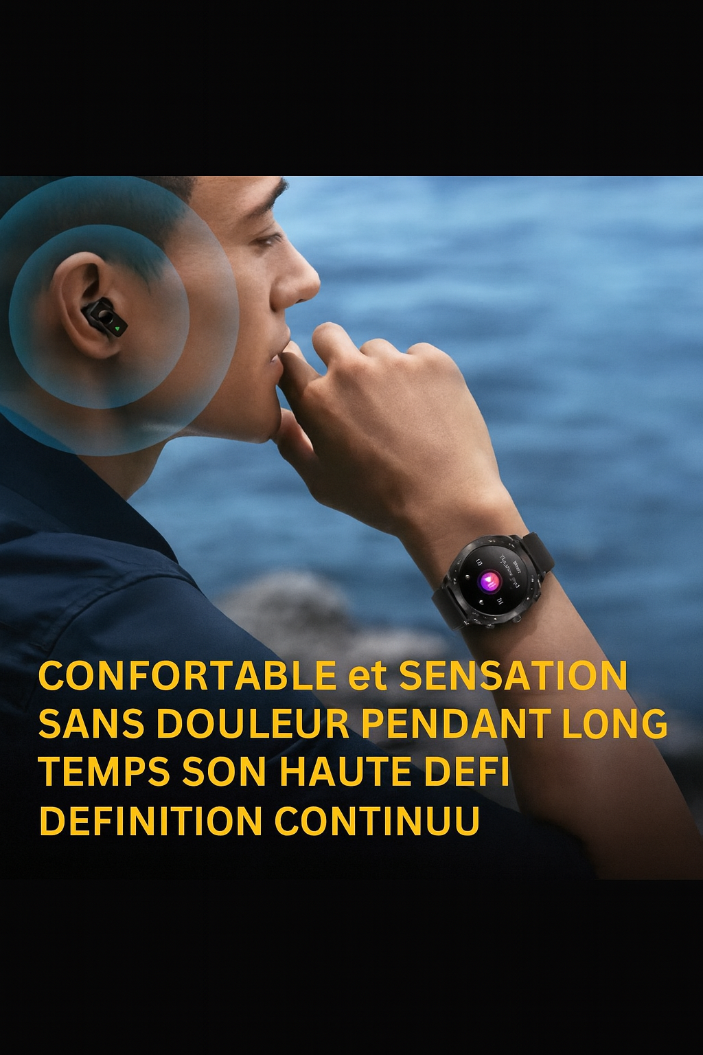 Montre Connectée T95 avec Écouteurs Bluetooth Intégrés. Élégant & Technologies avec 2 Bracelets doux, légers et confortables