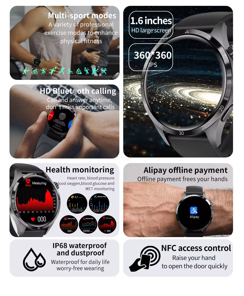 GT4 Pro – Montre connectée haut de gamme avec NFC et 2 bracelets (Silicone & Acier)
