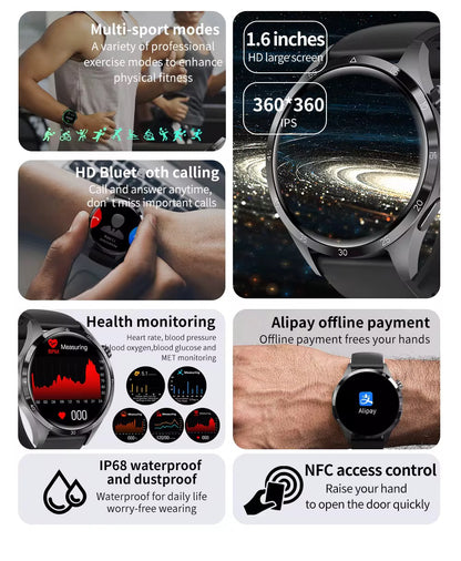 GT4 Pro – Montre connectée haut de gamme avec NFC et 2 bracelets (Silicone & Acier)