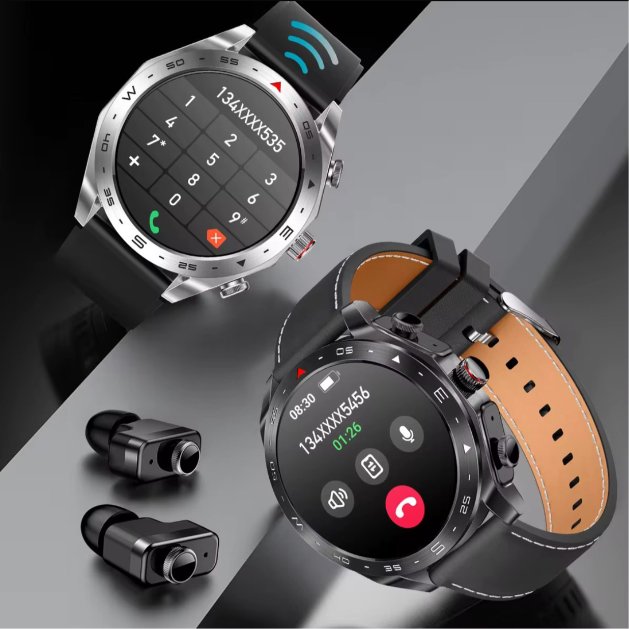 Montre Connectée T95 avec Écouteurs Bluetooth Intégrés. Élégant & Technologies avec 2 Bracelets doux, légers et confortables